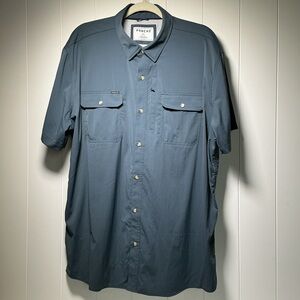 Poncho Vented Fishing Shirt Men's Size XXL Slim Fit Short Sleeve Button Up Blue